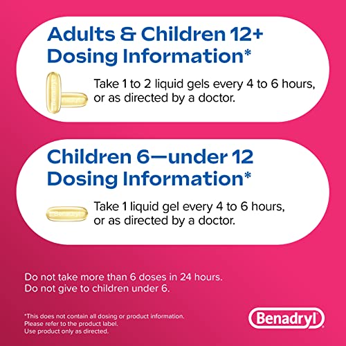 Benadryl Liqui-Gels Antihistamine Allergy & Cold Relief, Dye-Free Formula, 24 Capsules (Pack of 1)