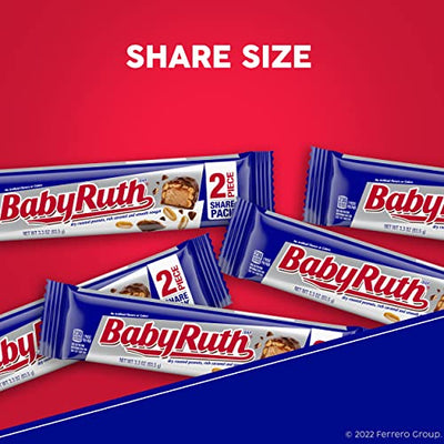 Baby Ruth Milk Chocolate-y Candy Bars, Bulk Ferrero Share Pack Candy, Perfect Valentine’s Day Gift, 3.3 oz (Pack of 18)