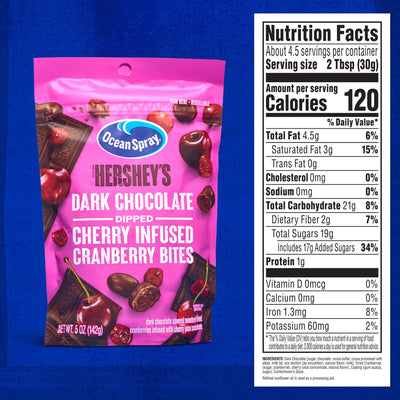 Ocean Spray HERSHEY'S Dark Chocolate Cherry Dipped Cranberry Bites, 5 oz Bag (Pack of 12)