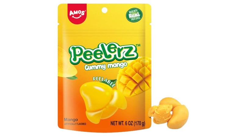 Amos Peelerz Fruit Gummy Candy, Mango Flavor, Peelable and Tropical, 6 oz Peg Bag (Pack of 12)