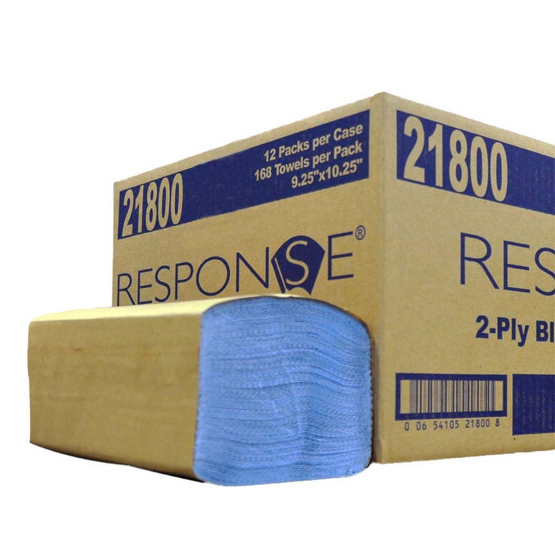 Response Heavy-Weight 2 Ply Streak Free Blue Windshield Towels – Single Fold Packs, Blue, 2-Ply Bulk Multi-Purpose Paper Towel, Over 2000 Towels per case, (12 Pack Case)