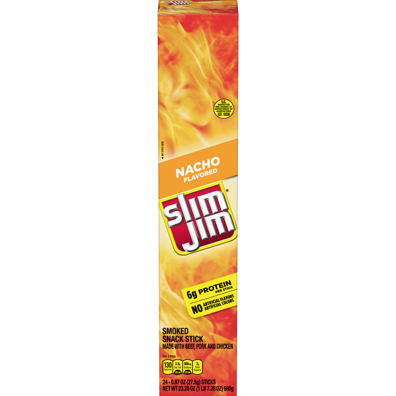 Slim Jim Giant Smoked Meat Sticks, Nacho Flavor, Keto Friendly, 0.97 oz. 24-Count