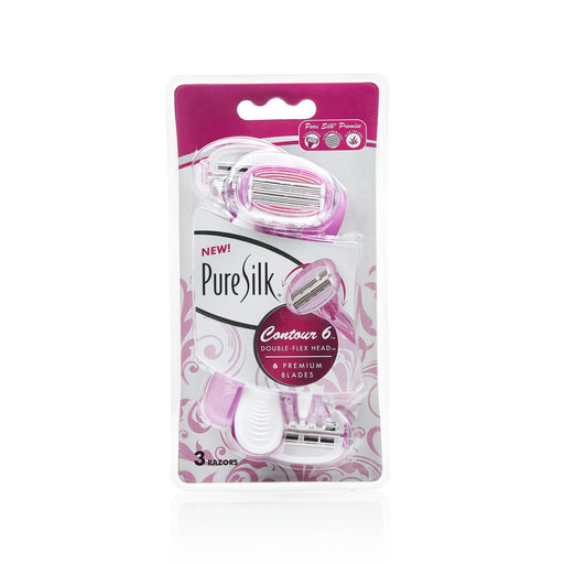 Pure Silk Contour 6 Premium Disposable Razors - 3 Count
