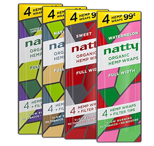 Natty Hemp Wraps Organic Vegan Full Width Rolling Cigarette Papers 4 Wraps Per Pouch (Pack of 8 - 32 Wraps Total)