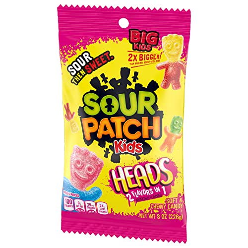 SOUR PATCH KIDS Heads 2 Flavors in 1 Soft & Chewy Candy 8 oz 12-Pack Wholesale
