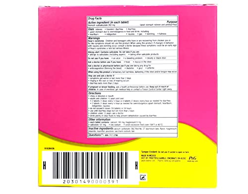 Pepto Bismol Chewables, Digestive Relief, 32 Packs of 4 (Pack of 1)