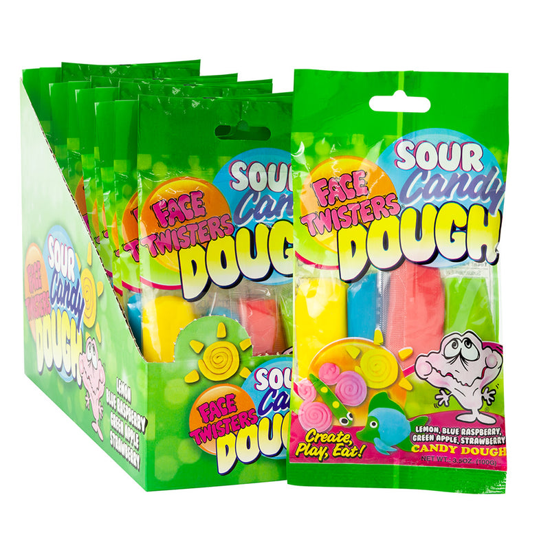 Sour Dough Face Twisters, Tangy and Fun Candy, 3.5 oz Bag (Pack of 12)