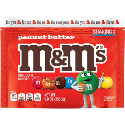 M&M'S Peanut Butter Milk Chocolate Candy, Sharing Size, 9 oz Resealable Bag (Pack of 8)