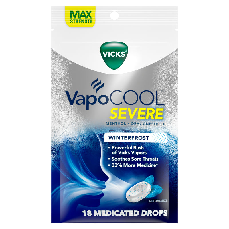 Vicks VapoCOOL SEVERE Medicated Drops, Maximum-Strength Menthol, 18 Count (Pack of 1)