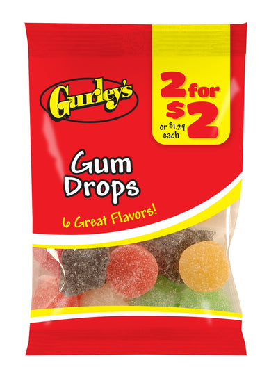 Gurley's Classic Gum Drops, Assorted Fruit Flavors, Jelly Candy (Pack of 12)