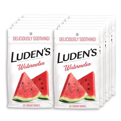 Ludens Watermelon Throat Drops, Sore Throat Relief, 25 Count (Pack of 12)