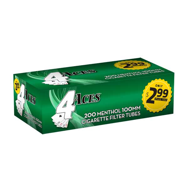 4 Aces Menthol 100mm RYO Cigarette Tubes - 200ct Box (Pack of 5)