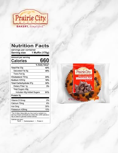 Prairie City Bakery Monster Muffins Variety Pack ‚Äì Fresh Baked, Individually Wrapped Jumbo Muffins ‚Äì Blueberry, Banana Nut & Chocolate Chip, 6 oz Each (Pack of 18)