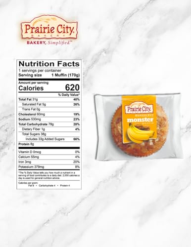 Prairie City Bakery Monster Muffins Variety Pack ‚Äì Fresh Baked, Individually Wrapped Jumbo Muffins ‚Äì Blueberry, Banana Nut & Chocolate Chip, 6 oz Each (Pack of 18)