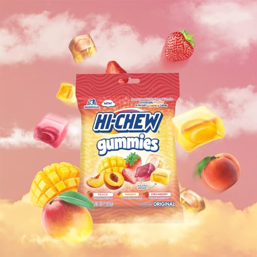 HI-CHEW Gummies Original Mix - Mango, Peach, Strawberry - Soft & Chewy Fruity Candy 4.23 oz (Pack of 10)