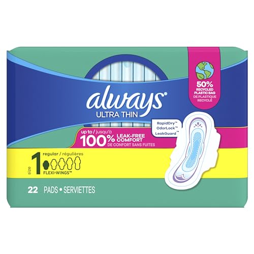 Always Ultra Thin Daytime Pads with Wings, Size 1, Unscented, 22 Count (Pack of 1)