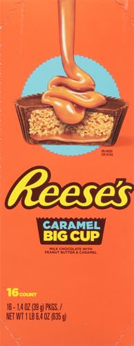 REESE'S Big Cup Caramel Milk Chocolate Peanut Butter Cups, Candy Packs, 1.4 oz (16 Count)