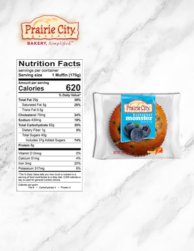 Prairie City Bakery Monster Muffins Variety Pack ‚Äì Fresh Baked, Individually Wrapped Jumbo Muffins ‚Äì Blueberry, Banana Nut & Chocolate Chip, 6 oz Each (Pack of 18)
