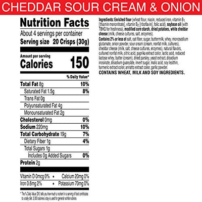 Cheez-It Snap'd, Cheesy Baked Snacks, Cheddar Sour Cream and Onion, 3.6oz Pouch(Pack of 6)