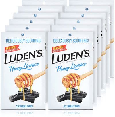 Luden's Honey Licorice Cough Throat Drops | Menthol Lozenge/Oral Anesthetic | 30-Count per Pack | 12-Pack