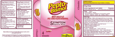 Pepto Bismol Chewable Tablets, Upset Stomach Relief, 4 Count (Pack of 1)