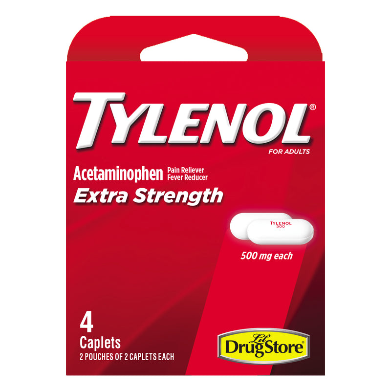 Tylenol Extra Strength Caplets, Pain Reliever, 500mg, 4 Pills (Pack of 1)