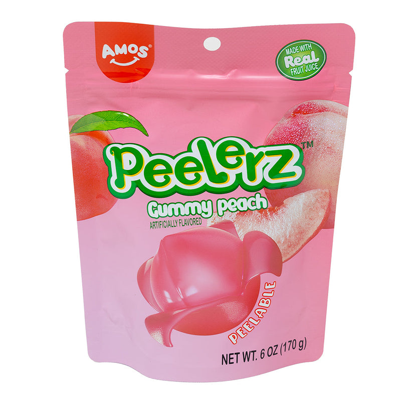 Amos Peelerz Fruit Gummy Candy, Peach Flavor, Peelable and Sweet, 6 oz Peg Bag (Pack of 12)