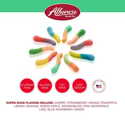 Albanese World's Best Sour 12 Flavor Mini Gummi Worms, 7oz Bag of Candy (Pack of 12)