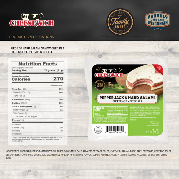 Cheesewich Pepper Jack Salami 2.5 oz (Pack of 16)