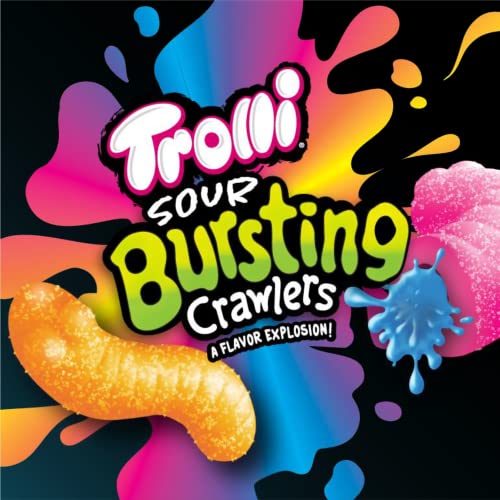 Trolli Sour Bursting Crawlers, NEW Dual-Textured, Dual-Flavor Sour Candy Gummi Worms with Fruity Candy Liquid Center, 4.25 oz Bag