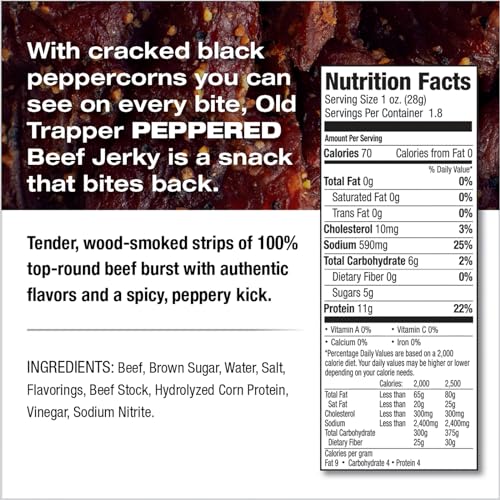 Old Trapper Jerky, Peppered, 1.8 oz Bag (Pack of 6)