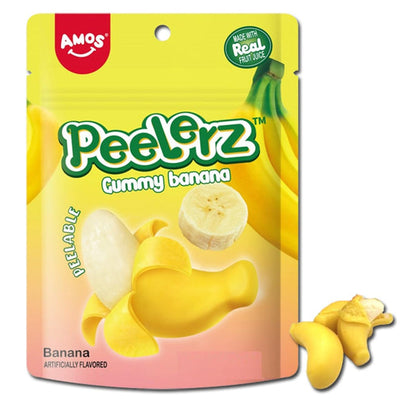 Amos Peelerz Fruit Gummy Candy, Banana Flavor, Peelable and Chewy, 6 oz Peg Bag (Pack of 12)