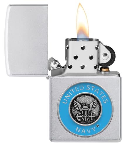Zippo United States Navy Emblem Satin Chrome Pocket Lighter - Nautical Honor