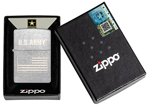 Zippo U.S. Army Flag Engraved Lighter, Street Chrome - Patriotic & Windproof