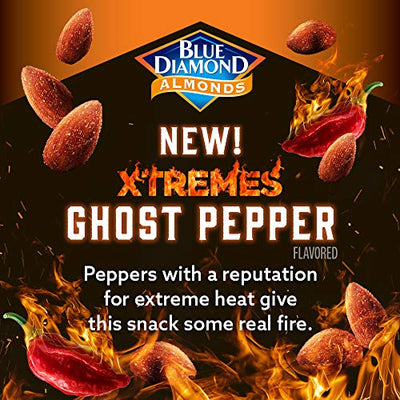 Blue Diamond Almonds XTREMES Ghost Pepper Flavored Spicy Snack Nuts, 1.5 oz Tube (Pack of 12)