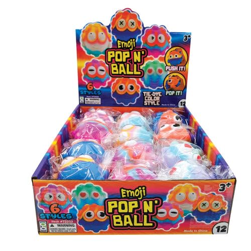 Raymond Geddes Pop N Emoticon Balls (12 Per Pack) - Tie-Dye Color Style Glow in The Dark Balls - Lamp/Sun Rechargeable Glow Pop It Balls