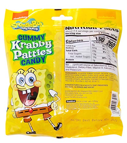 Nickelodeon SpongeBob SquarePants Gummy Krabby Patties, Fun Shaped Fruit Candy, 2.54 oz Bag