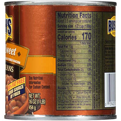 BUSH'S BEST 16 Oz Canned Honey Sweet Baked Beans, Source of Plant Based Protein and Fiber, Low Fat, Gluten Free, (Pack of 12)