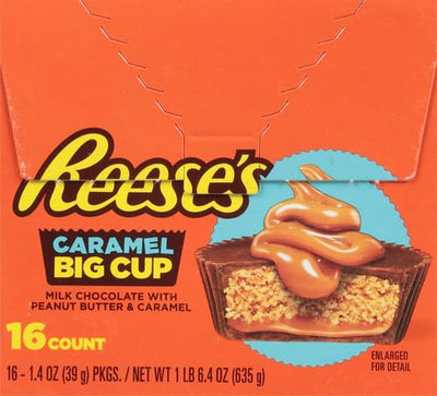 REESE'S Big Cup Caramel Milk Chocolate Peanut Butter Cups, Candy Packs, 1.4 oz (16 Count)