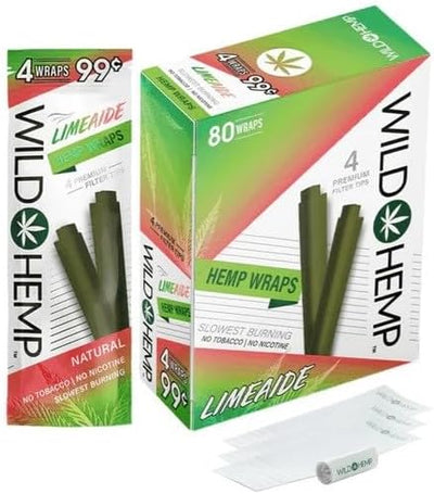 Wild Hemp Wrap Limeade - Refreshing Lime Flavor Hemp Wraps, No Tobacco, Natural Rolling Papers (Pack of 20) 80 Wraps Total