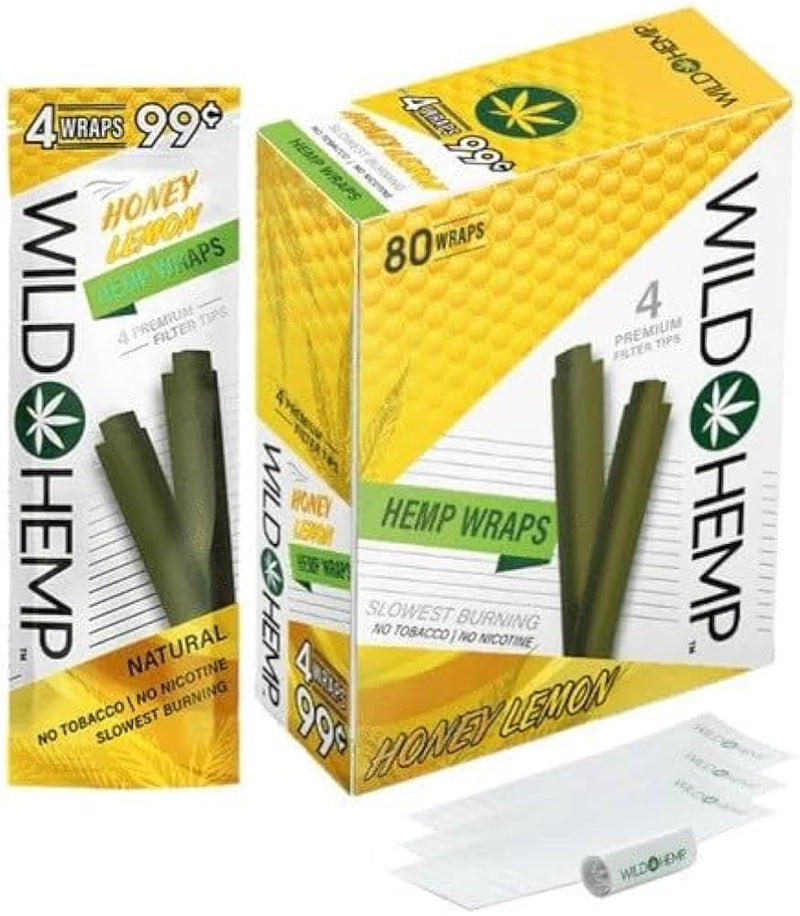 Wild Hemp Honey Lemon Flavor Rolling Papers 4 Per Pouch (Pack of 20)