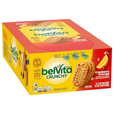 belVita Cranberry Orange Breakfast Biscuits, 8 Packs (4 Biscuits Per Pack)