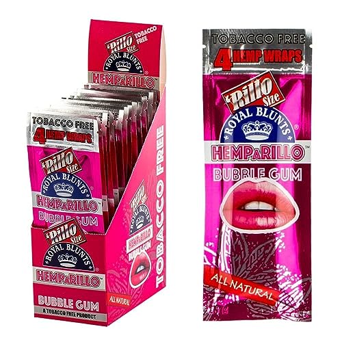 Hemparillo Rillo Size Hemp Wraps 4 Count Per Sleeve Pack of 15 (Bubble Gum)