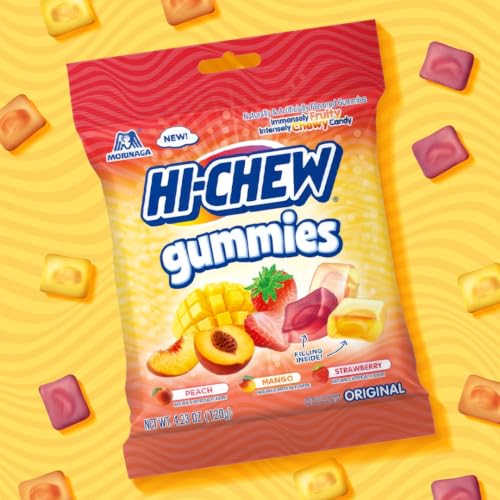 HI-CHEW Gummies Original Mix - Mango, Peach, Strawberry - Soft & Chewy Fruity Candy 4.23 oz (Pack of 10)