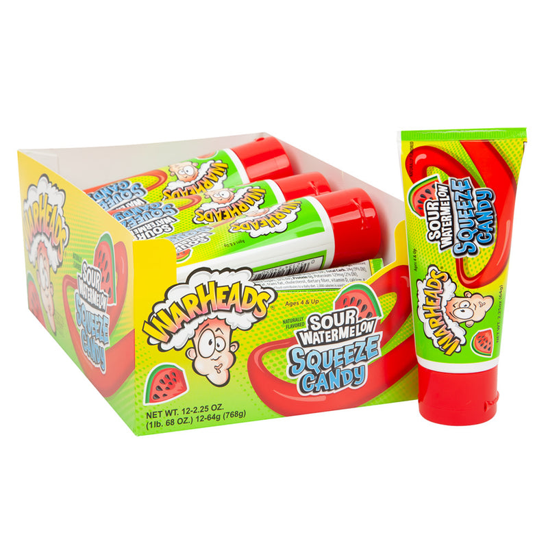 WARHEADS Sour Watermelon Squeeze Candy, Intense Tangy Flavor, 2.25 oz (12-Bottles)