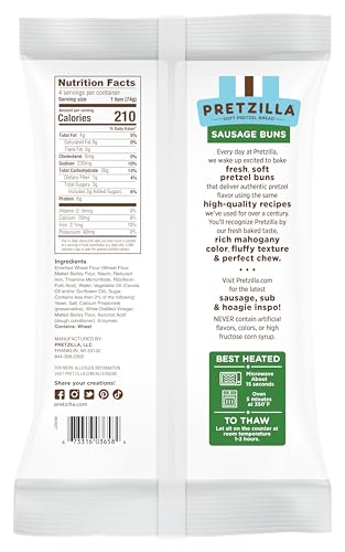 Pretzilla Soft Pretzel Sausage Buns, 10.4 oz 4 Count ‚Äì Bulk Gourmet Sandwich Hoagie Rolls, Non GMO Kosher Vegan Bread, Soft Bakery Pretzel Bun (Case of 15 Packs)