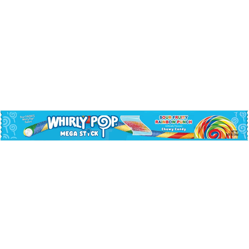 Whirly Pop Mega Stick Sour Fruity Rainbow Punch Chewy Candy, 0.92 Ounce - 24 Count Display Box