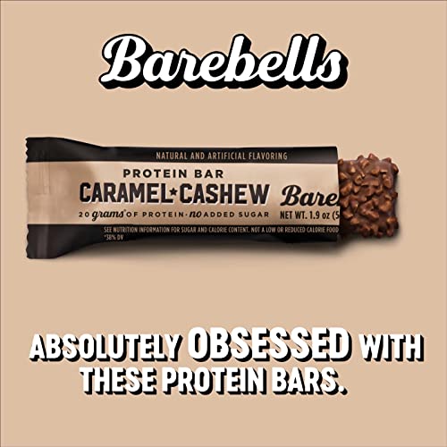 Barebells Protein Bars Caramel Cashew - 12 Count, 1.9oz Bars - Protein Snacks with 20g of High Protein - Chocolate Protein Bar with 1g of Total Sugars - Perfect on The Go Protein Snack & Breakfast Bar