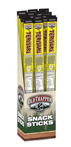 Old Trapper Teriyaki Snack Sticks, 1.2-Ounce Individually Wrapped Packages, Natural Wood Smoked Meat Snacks, 11 Grams of Protein per Serving (Pack of 24)