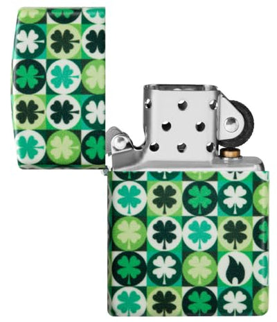 Zippo Lucky Clover Glow in The Dark Green Matte Pocket Lighter - Fortune's Favorite